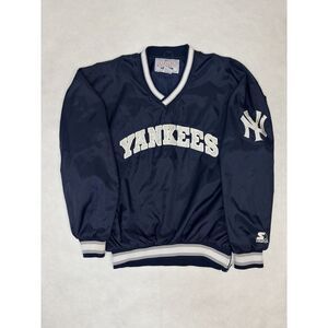 Vintage 90s NY Yankees Starter Pullover Windbreaker Navy Blue - Large